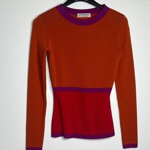 Yves Saint Laurent Sz S Wool Color Block Slim Fit Long Sleeve Vintage Sweater